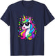 Colorful Unicorn Wearing Sunglasses Hearts and Stars T-Shirt - T-Shirt | Navy