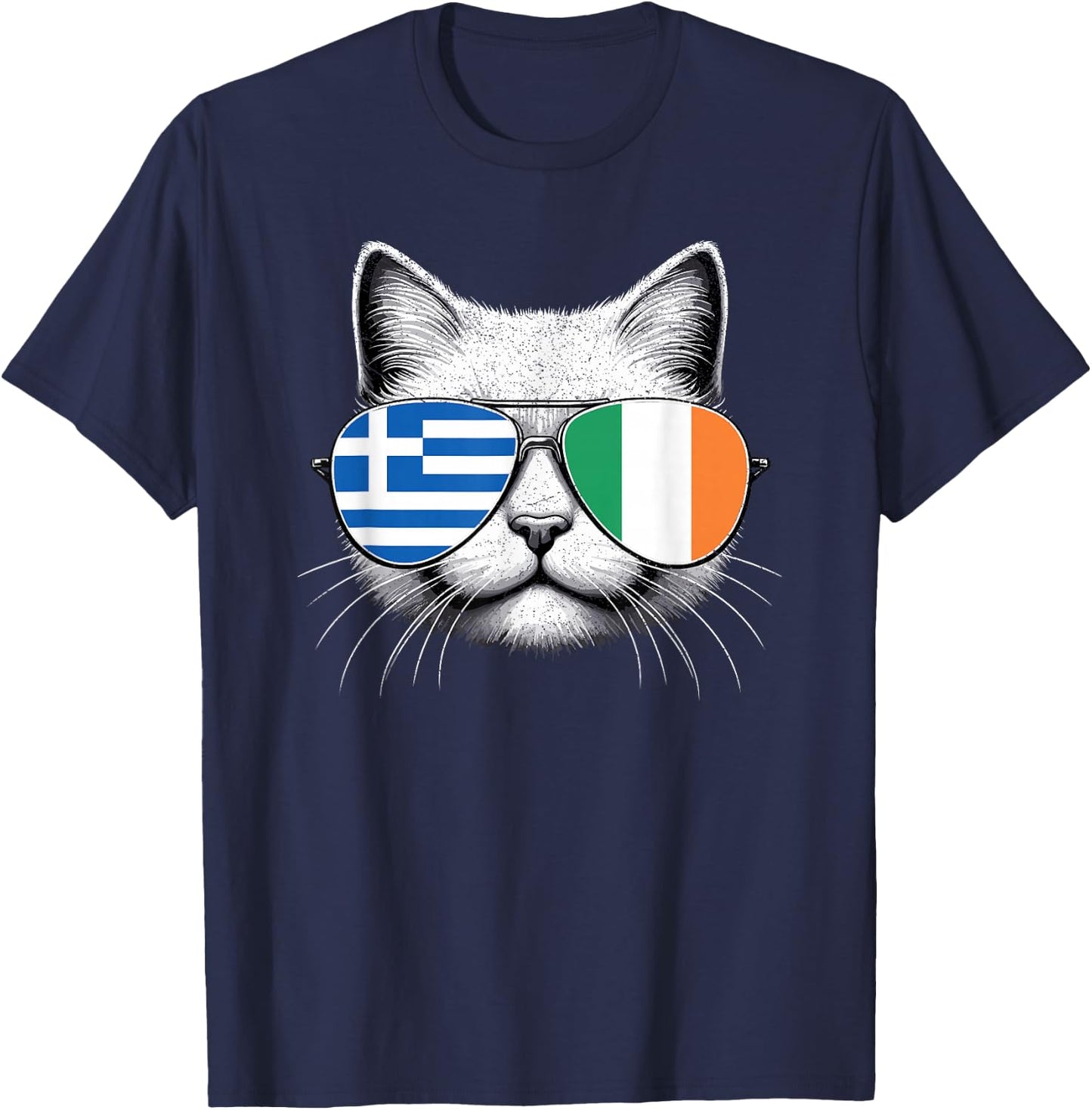 Greek Irish Flag Funny Cat Greece Ireland Mix Heritage T-Shirt - T-Shirt | Navy