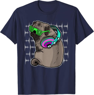 Pug Dj Music Lover Headphones Sound Funny Gift T-Shirt - T-Shirt | Navy