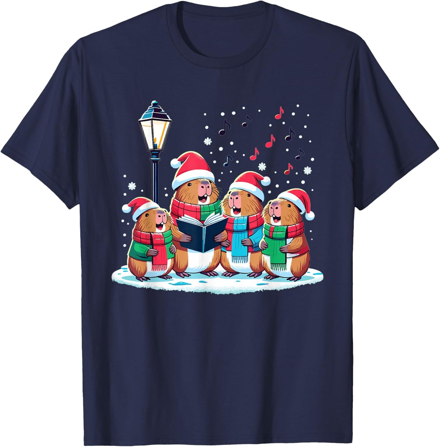 Festive Winter Capybara Christmas T-Shirt - T-Shirt | Navy