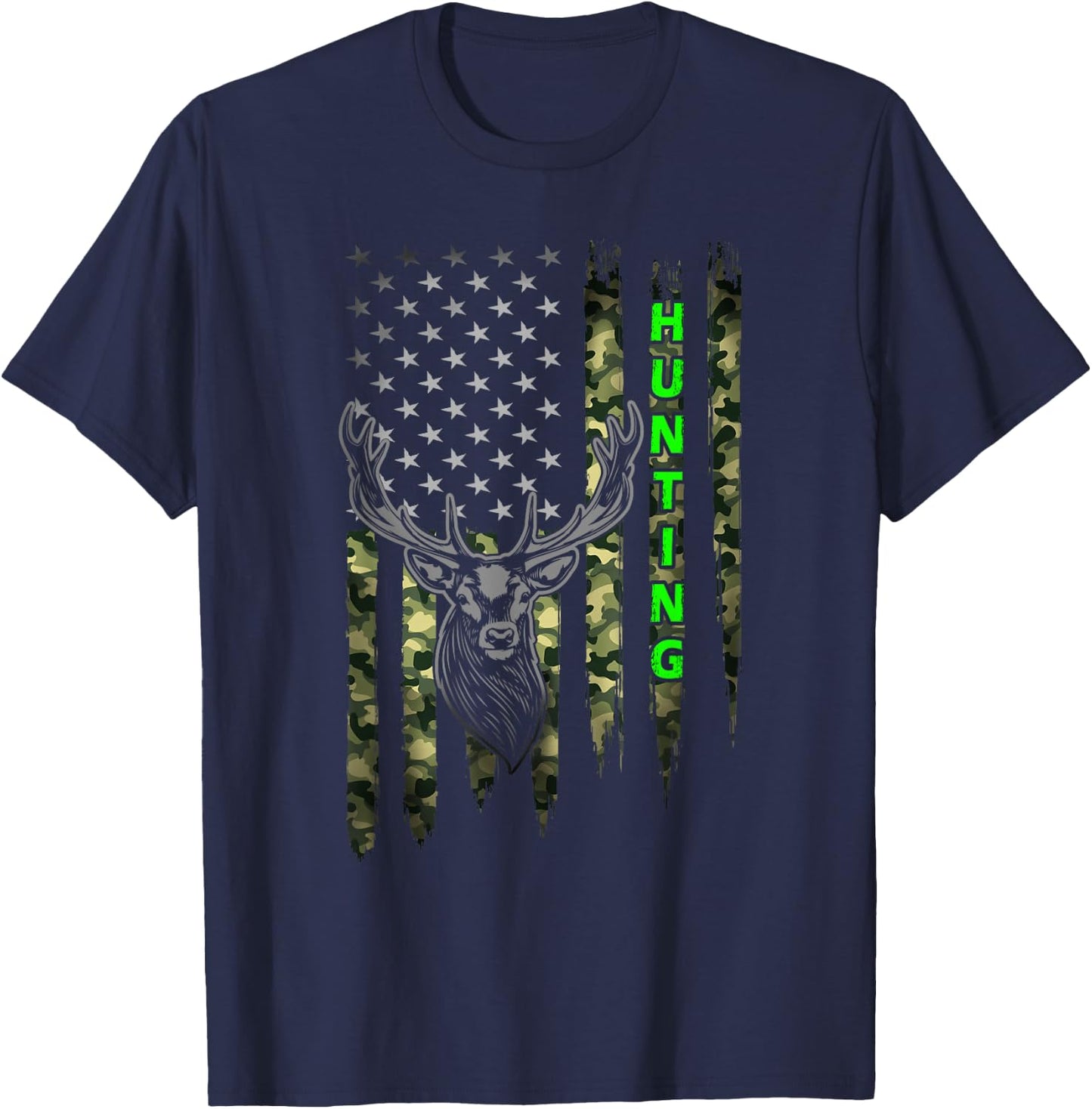 Patriotic Whitetail Buck Deer Hunting American Camouflage Small T-Shirt - T-Shirt | Navy