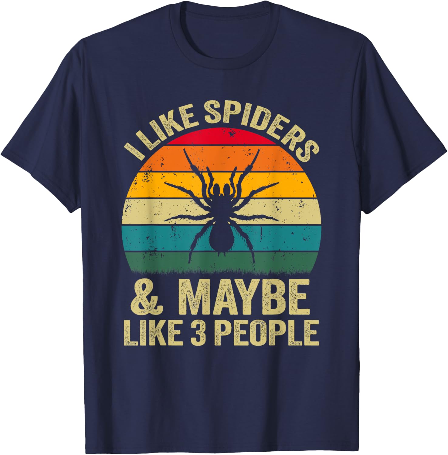 I Like Spiders And Maybe Like 3 People, Funny Spider Retro T-Shirt - T-Shirt | Navy