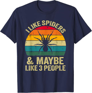 I Like Spiders And Maybe Like 3 People, Funny Spider Retro T-Shirt - T-Shirt | Navy