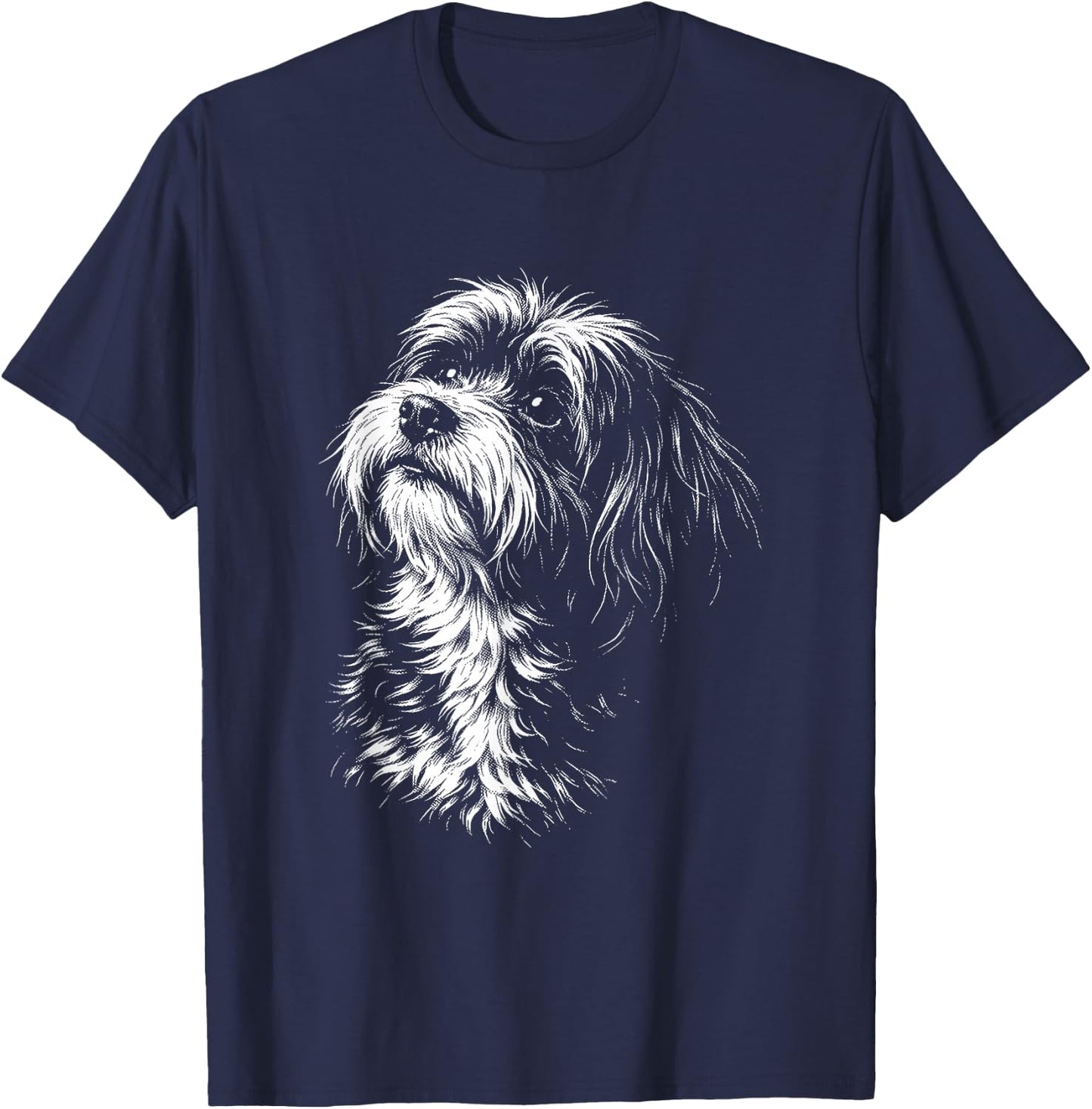 Havanese Portrait Black and White Dog Lover T-Shirt - T-Shirt | Navy