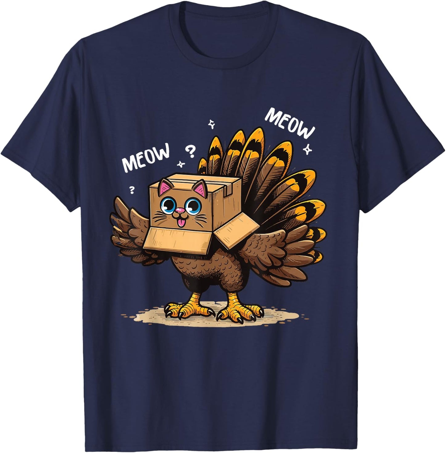 Thanksgiving Turkey Cat Meow Funny Men Women Thanksgiving T-Shirt - T-Shirt | Navy