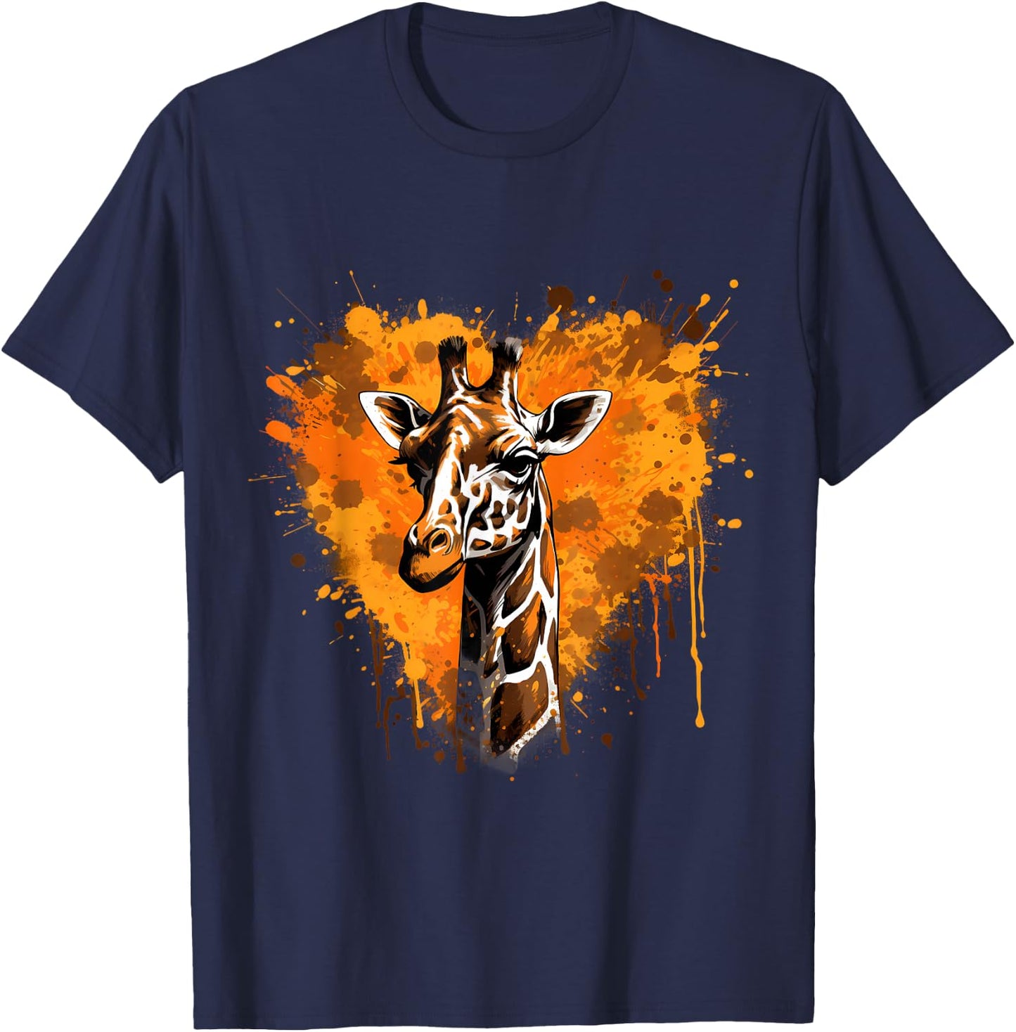 Giraffe Splash Heart Artwork Wildlife Animal Art Portrait T-Shirt - T-Shirt | Navy