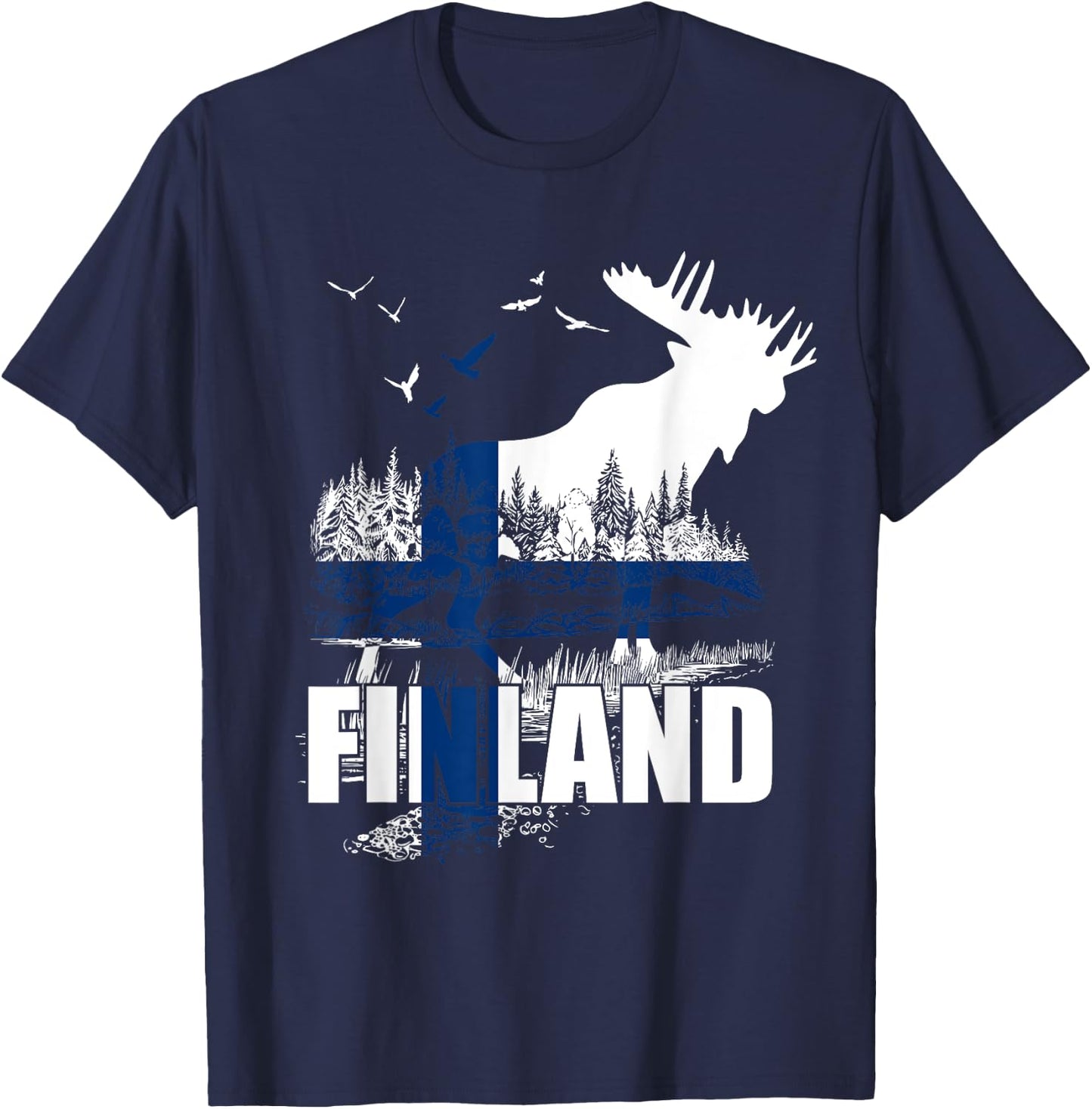 Finland Flag Moose Finland T-Shirt - T-Shirt | Navy