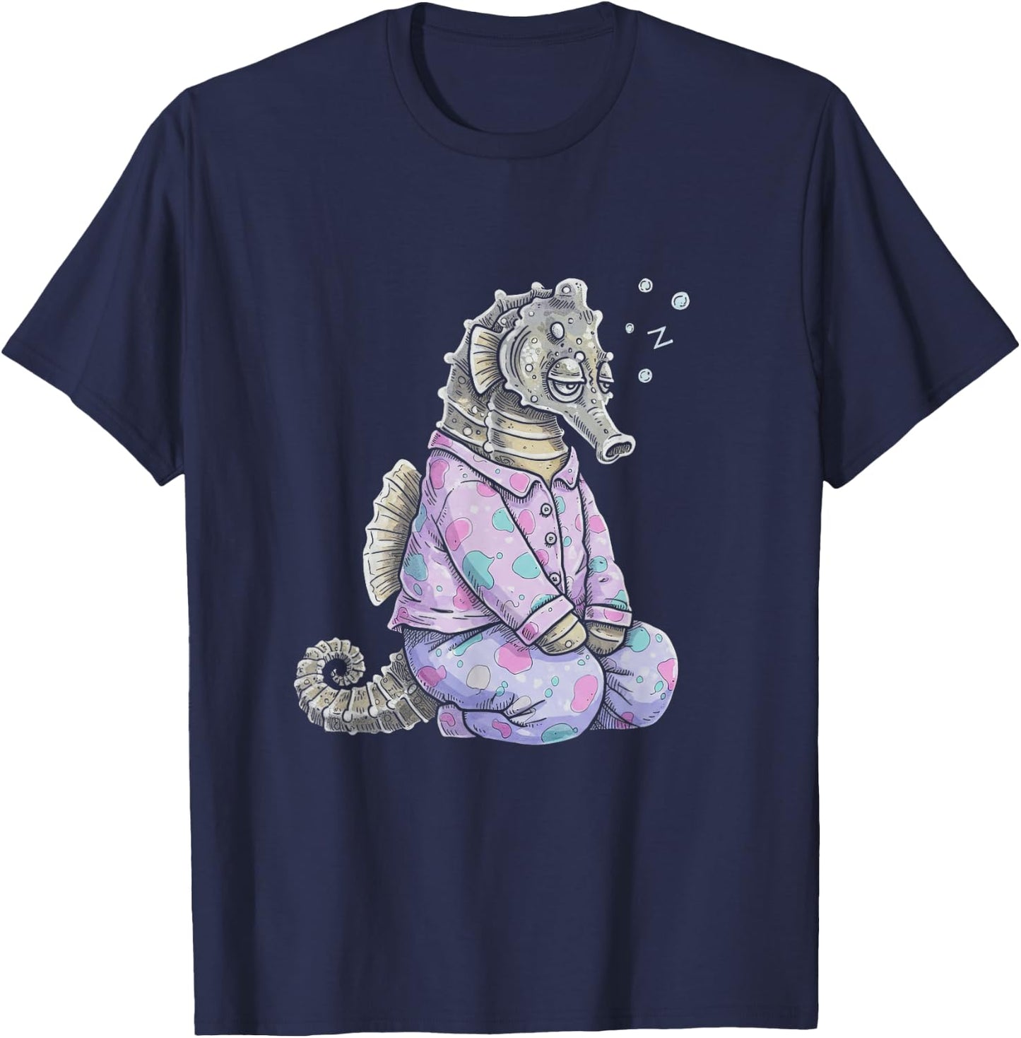 Funny Sleepy Seahorse Pyjamas and Girls T-Shirt - T-Shirt | Navy