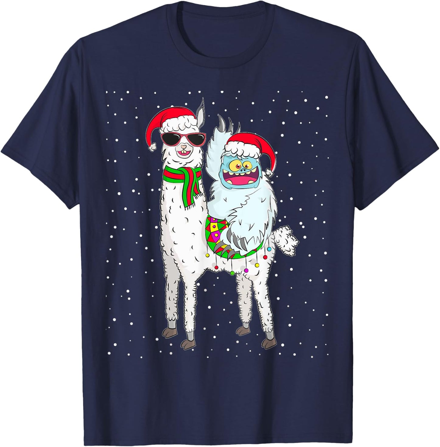 Yeti To Party Santa Hat Llama Christmas Pajama Xmas Gift T-Shirt - T-Shirt | Navy