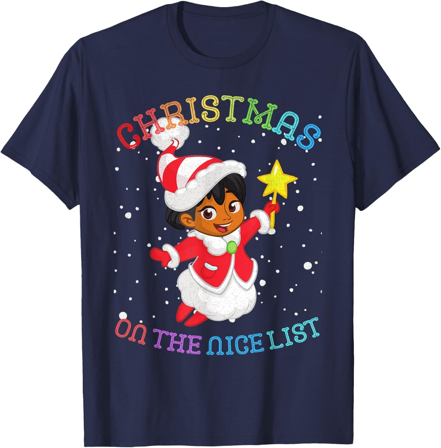 Christmas African American Girl Angel: On the Nice List T-Shirt - T-Shirt | Navy
