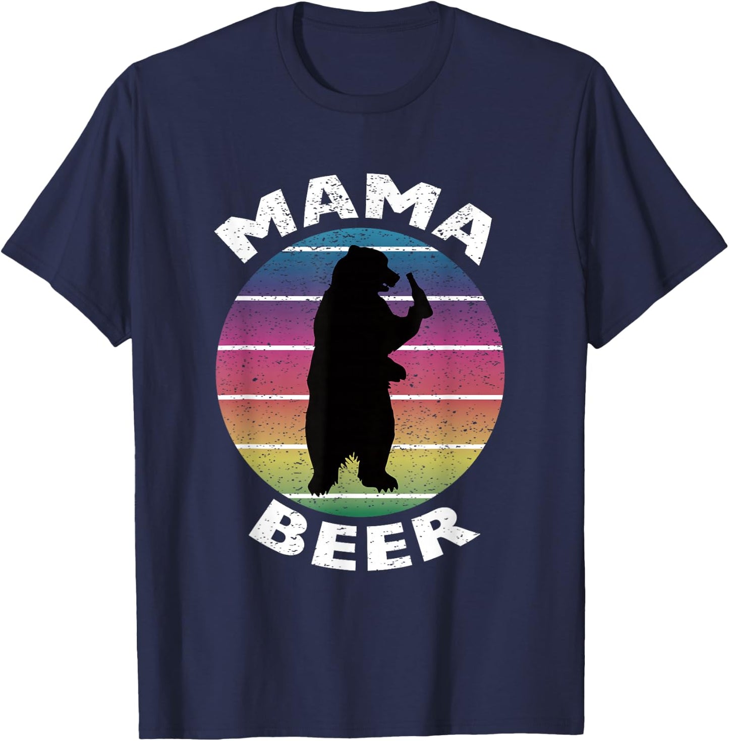 Funny Mama Beer Retro Bear Drinking Beer Cool T-Shirt - T-Shirt | Navy