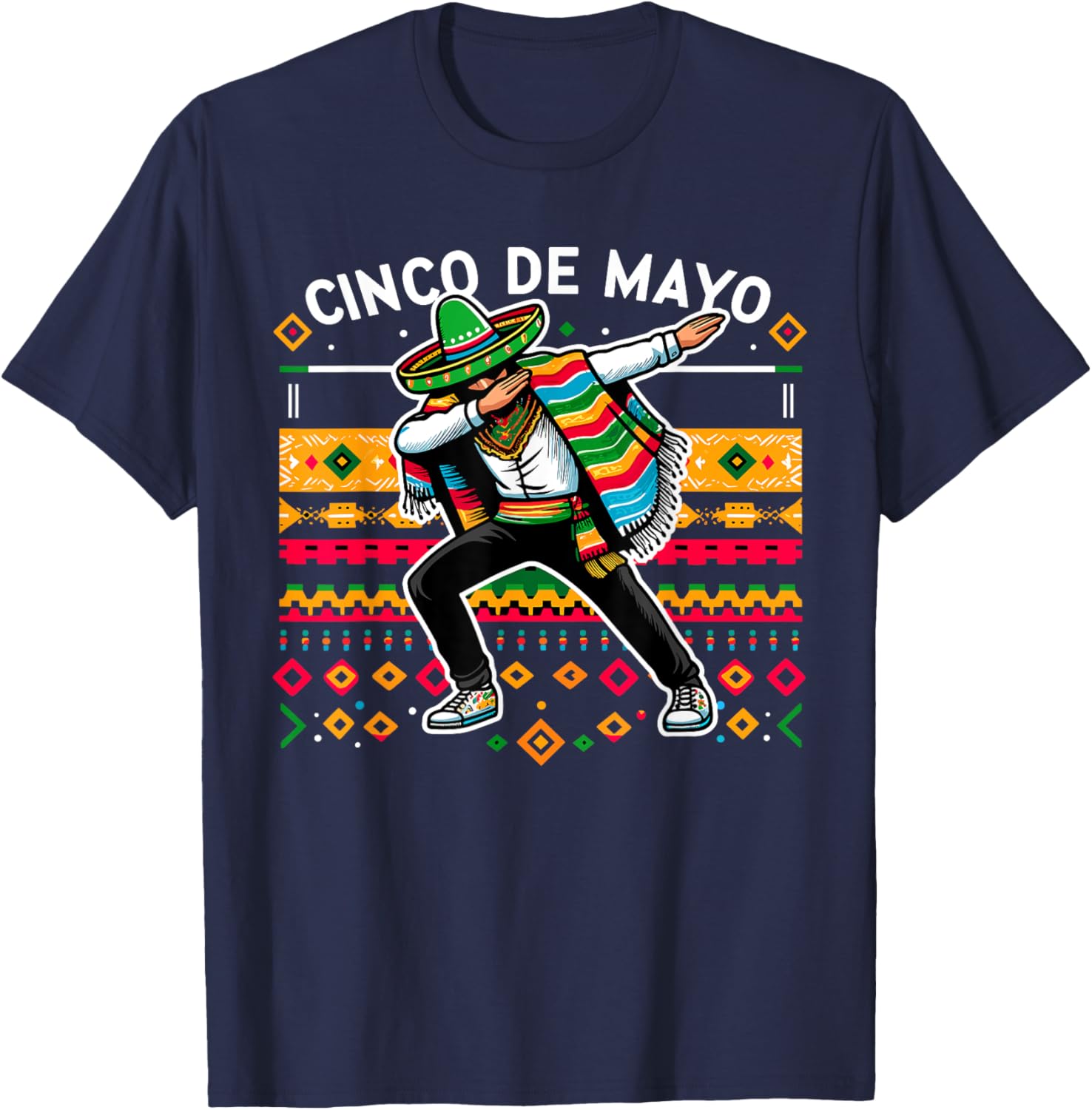 Dabbing Mexican Poncho Cinco De Mayo Fiesta T-Shirt - T-Shirt | Navy