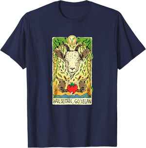 Hail Seitan Go Vegan Tarot Card Goat for Vegansim Lifestyle T-Shirt - T-Shirt | Navy