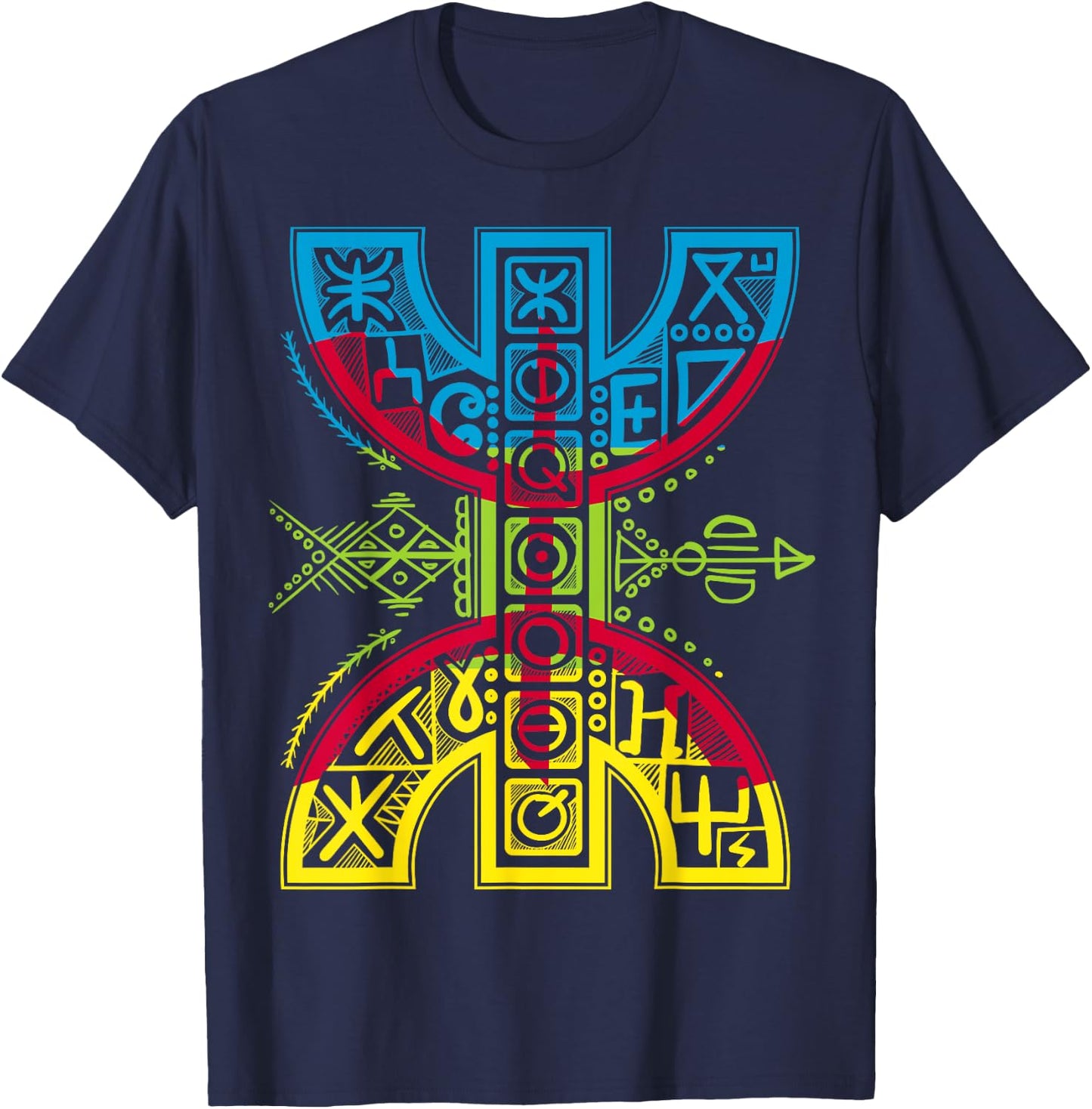 Amazigh Flag with YAZ Tifinagh Symbol Berbers Libere , Black T-Shirt - T-Shirt | Navy