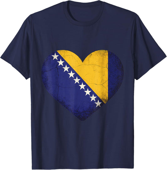 Bosnia Flag Heart Bosnia and Herzegovina Roots T-Shirt - T-Shirt | Navy