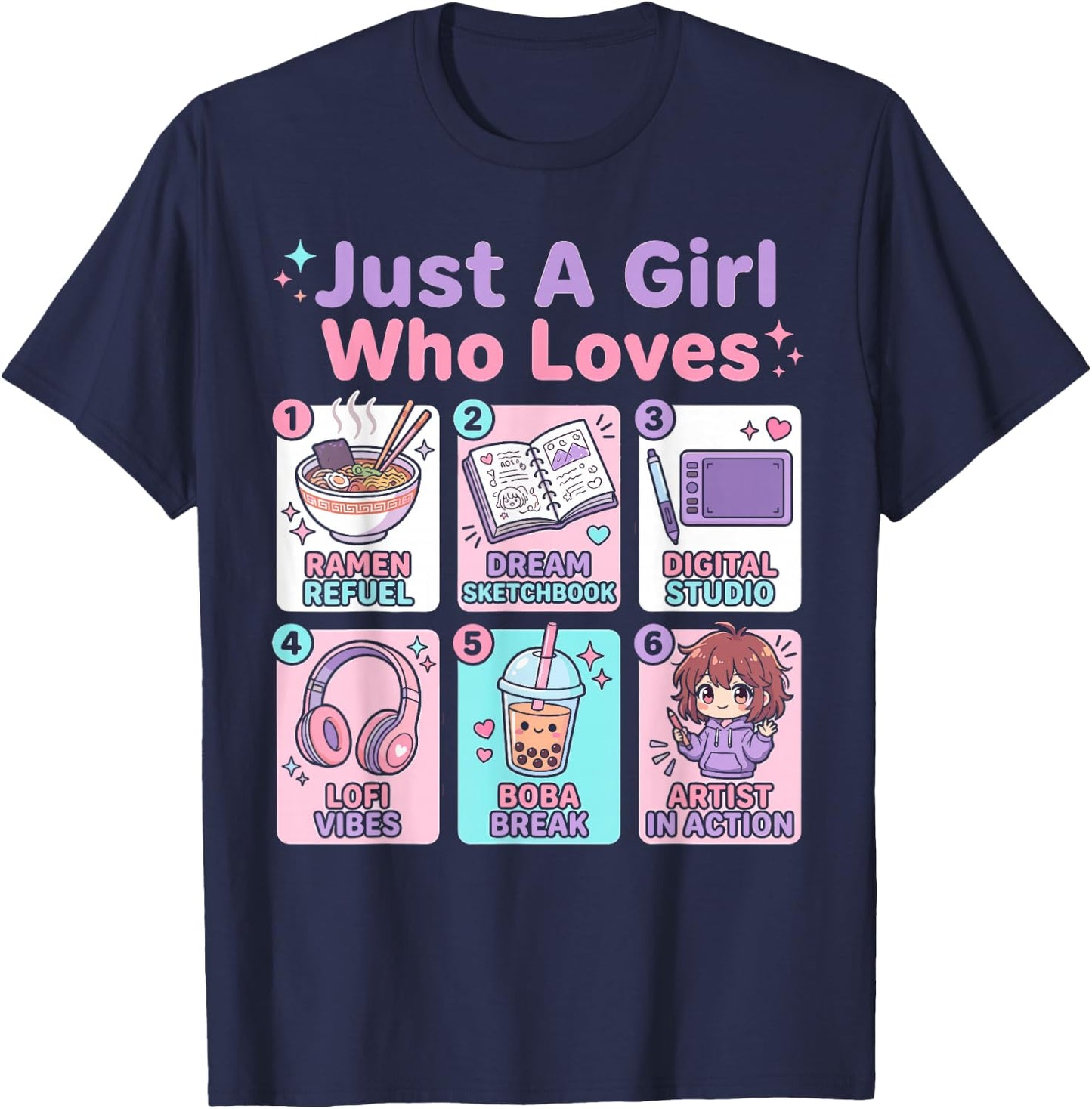 Just A Girl Who Loves Anime Ramen and Sketching Japan T-Shirt - T-Shirt | Navy