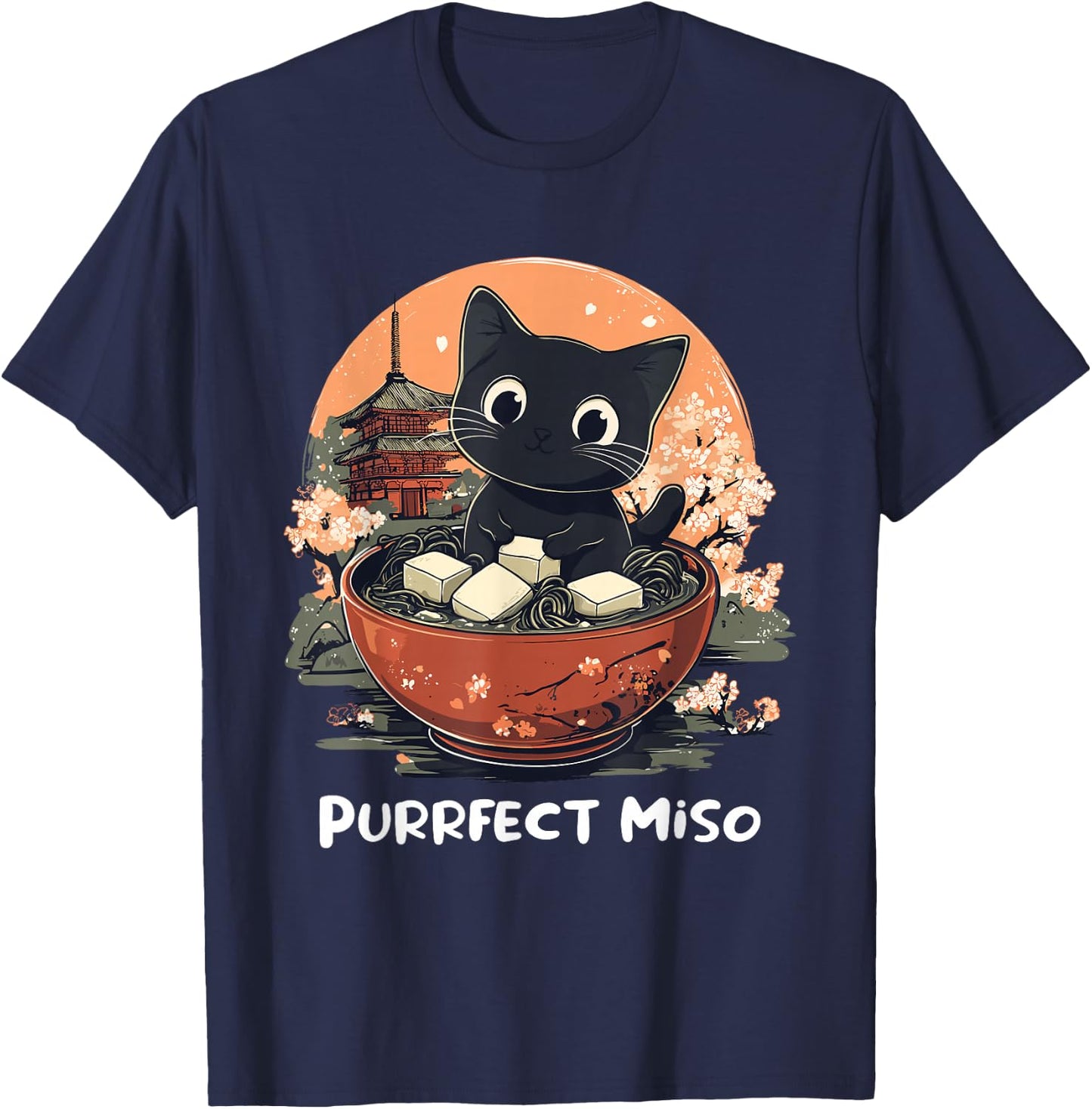 Cute Cat Lover Design Miso Soup Funny Cat T-Shirt - T-Shirt | Navy