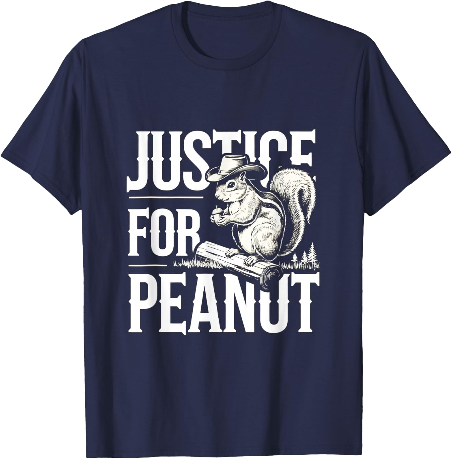 Justice For Peanut The Squirrel - Cute Squirrel Cowboy Hat T-Shirt - T-Shirt | Navy