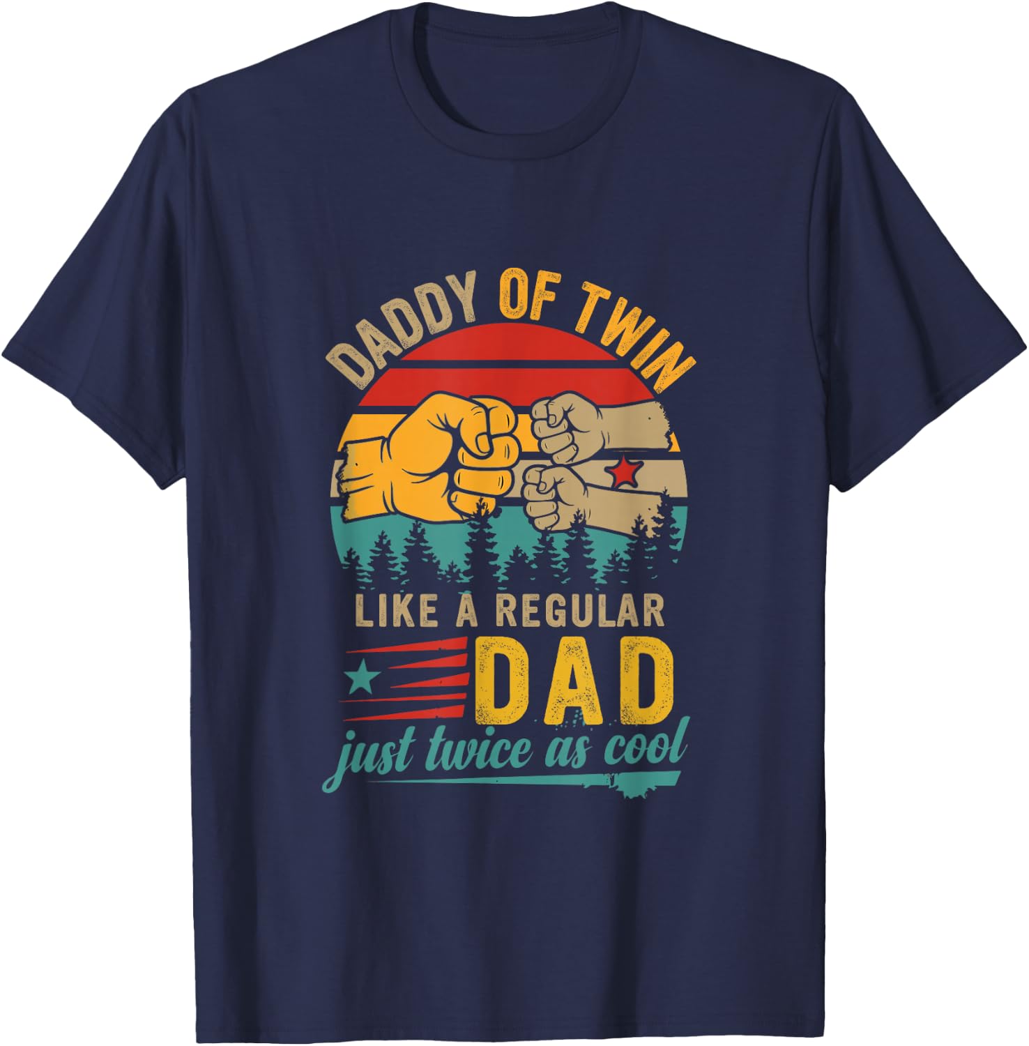 Vintage Daddy of Twin Definition Twice Cool Father's Day T-Shirt - T-Shirt | Navy