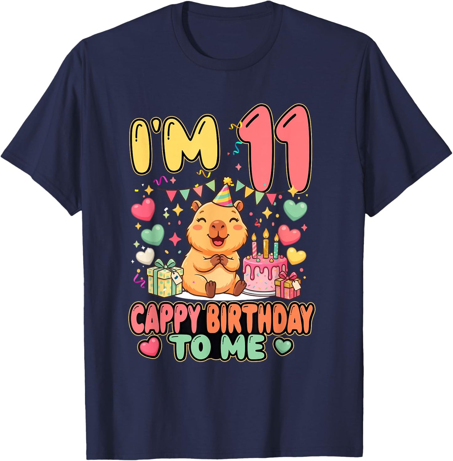 I'm 11 Year Old Cappy Birthday to Me 11th Birthday Capybara T-Shirt - T-Shirt | Navy