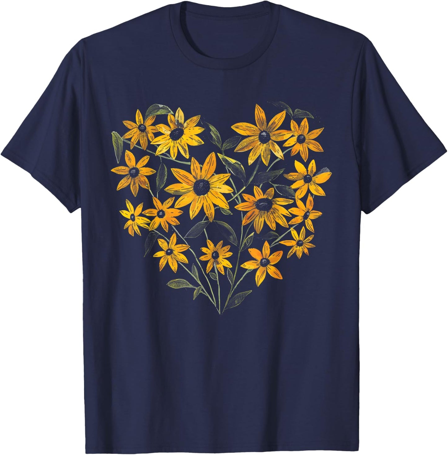 Black Eyed Susan Flower Girl Heart Valentine's Day Plant Mom T-Shirt - T-Shirt | Navy