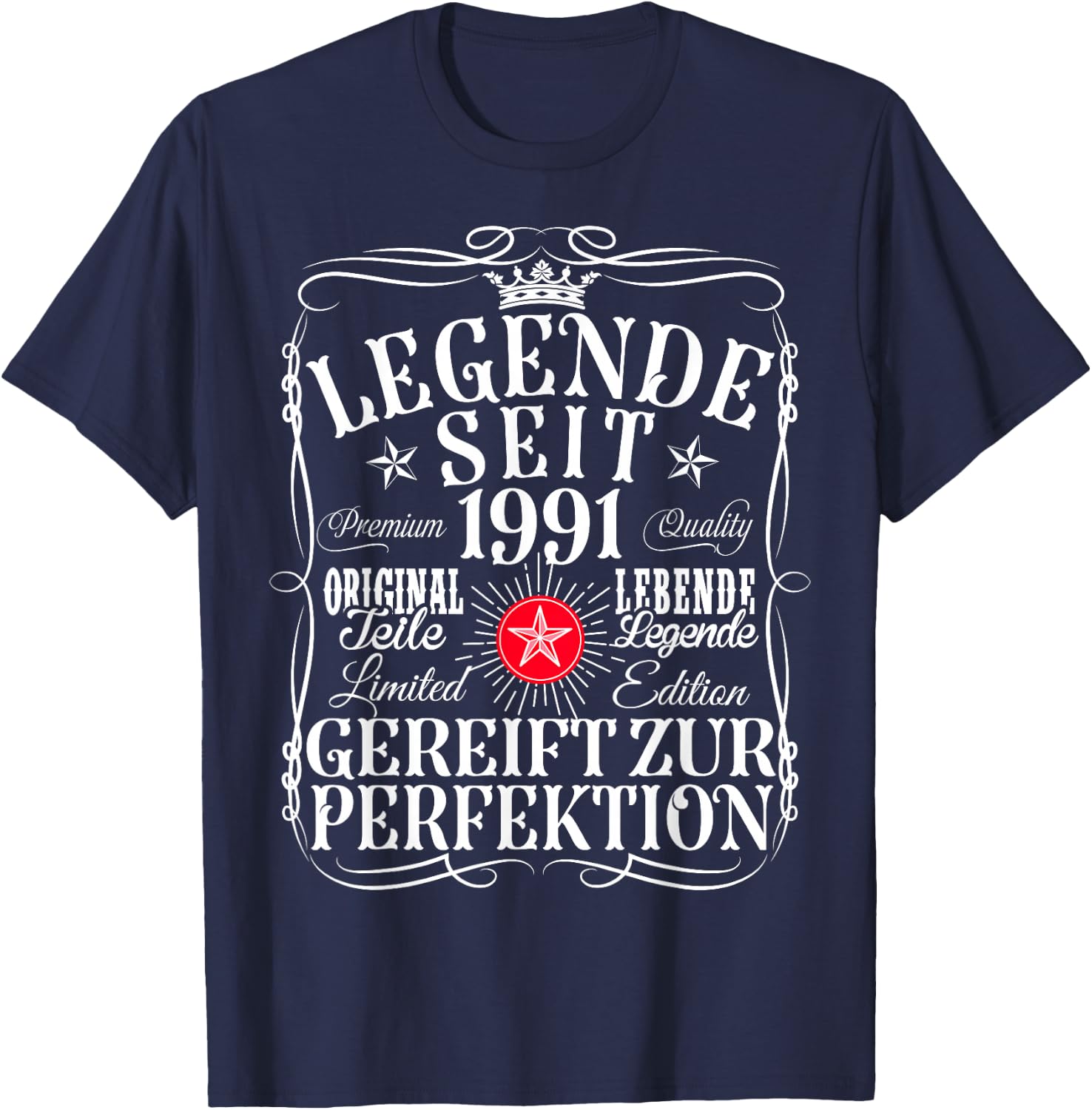 34th Birthday Man Woman 34 Years 1991 Decorative Funny Gift , black, S T-Shirt - T-Shirt | Navy
