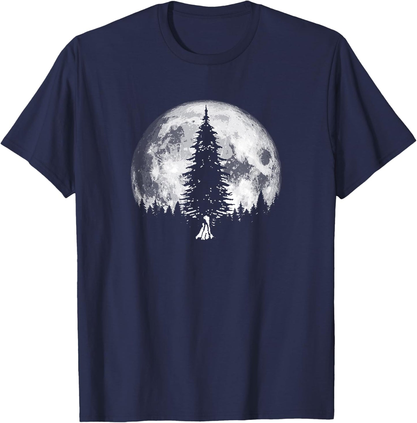 Retro full moon and minimalist pine tree vintage graphic T-Shirt - T-Shirt | Navy