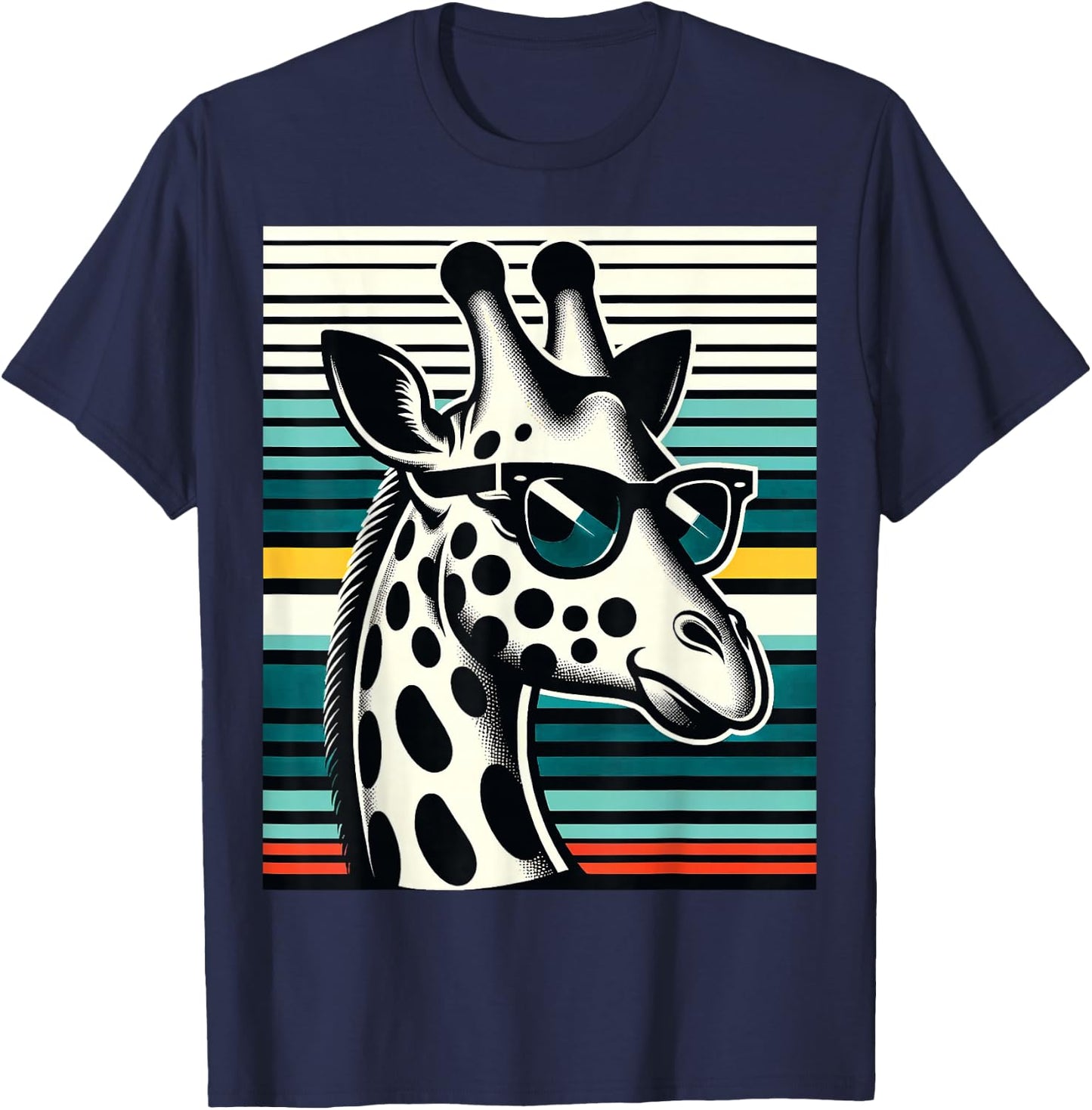 Funny Giraffe Vintage Sunglasses African Animal Lover T-Shirt - T-Shirt | Navy