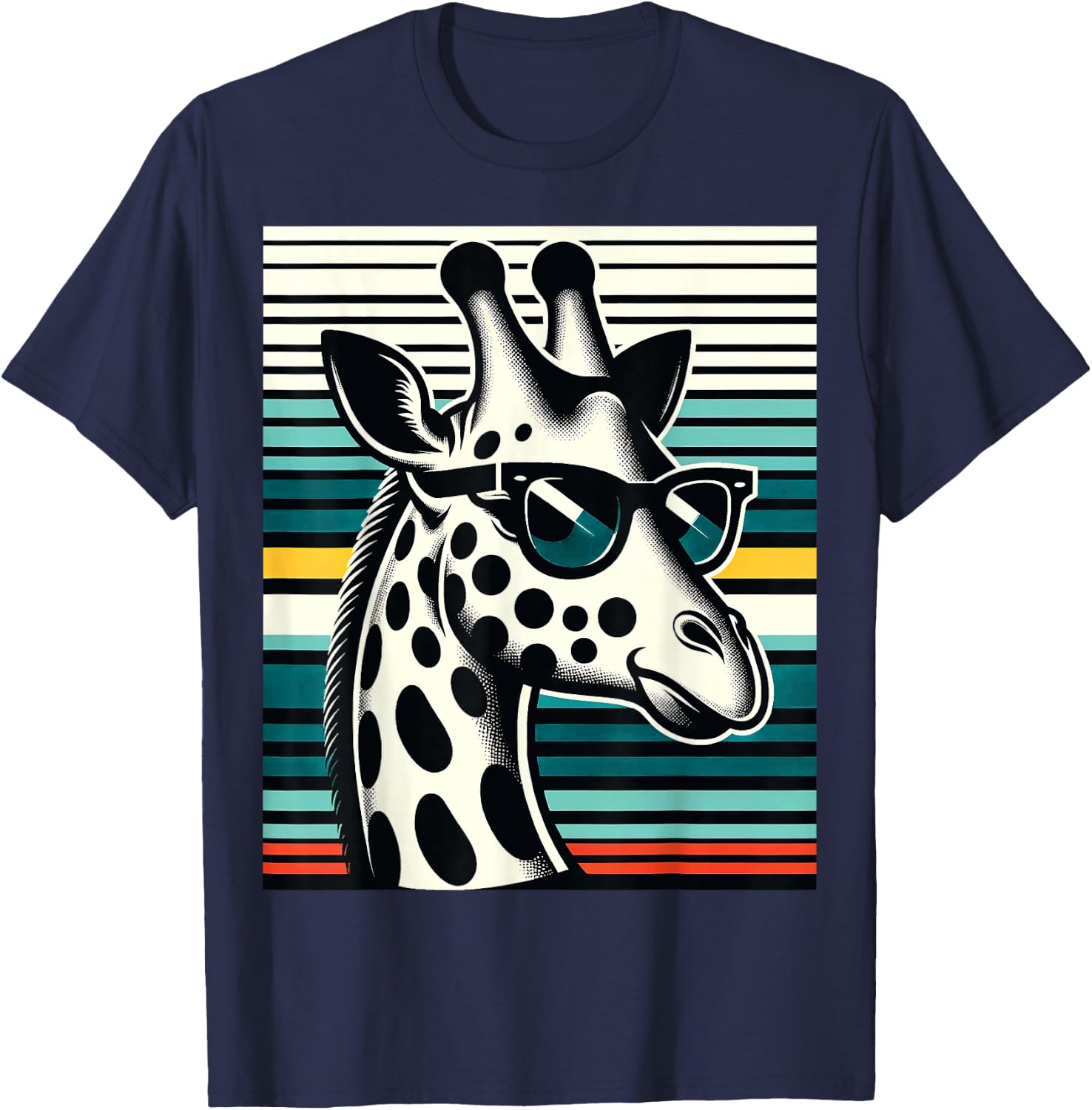 Funny Giraffe Vintage Sunglasses African Animal Lover T-Shirt - T-Shirt | Navy