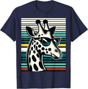 Funny Giraffe Vintage Sunglasses African Animal Lover T-Shirt - T-Shirt | Navy