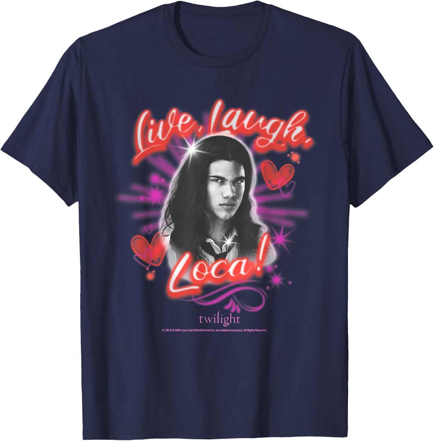 Twilight Live Laugh Loca Funny Jacob Airbrush Design Movie T-Shirt - T-Shirt | Navy