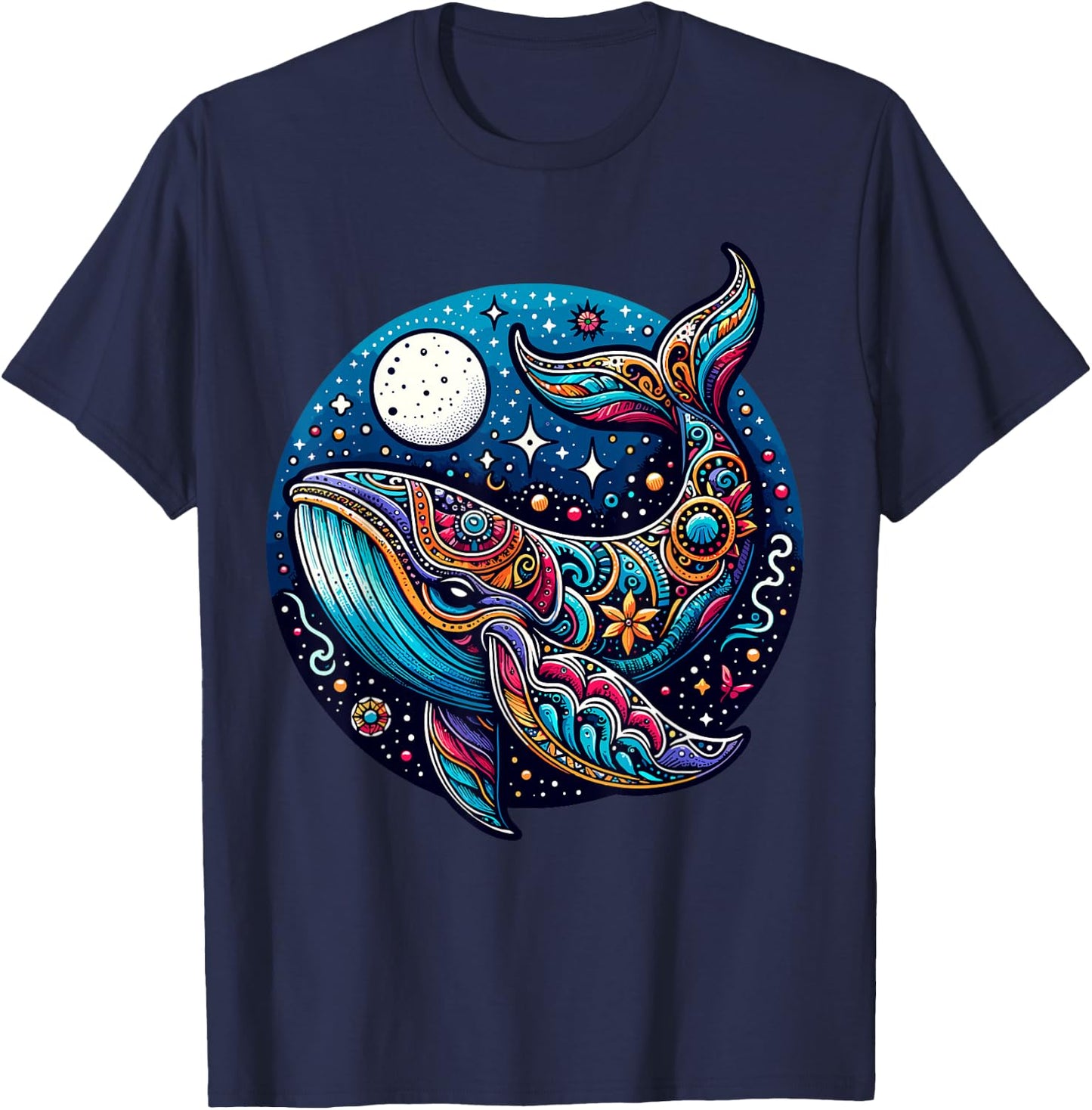 Celestial Cosmic Boho Blue Whale T-Shirt - T-Shirt | Navy