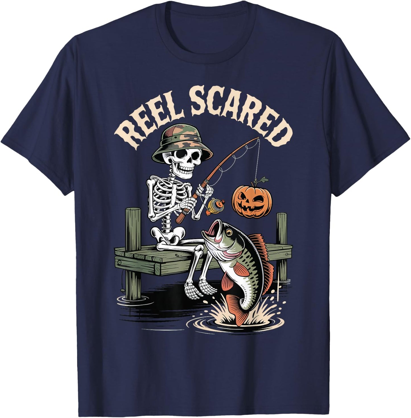 Reel Scared Funny Fishing Halloween T-Shirt - T-Shirt | Navy