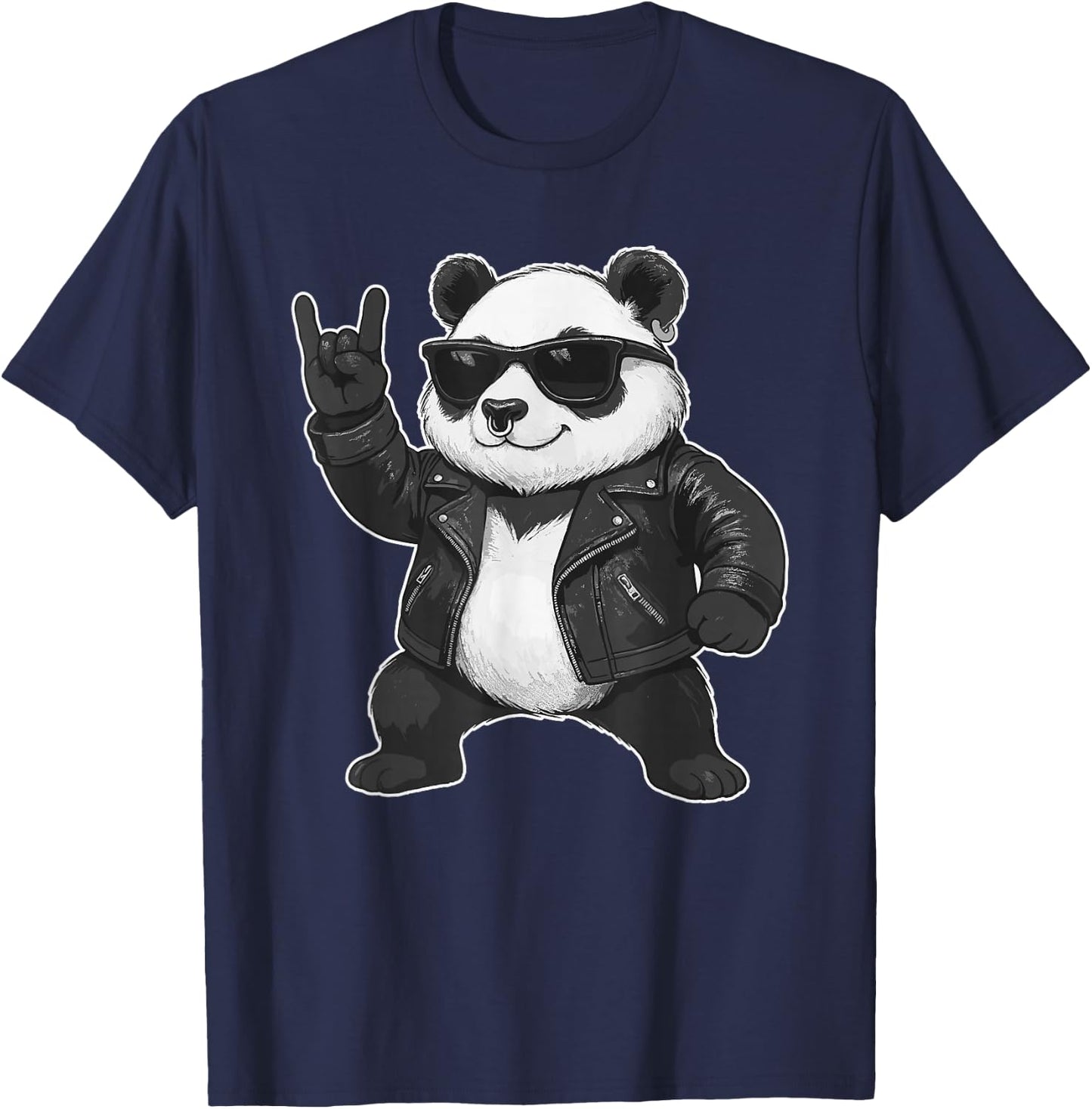 Panda & Rock Music, Rock Hand, Kids & Boys, Funny Rocker T-Shirt - T-Shirt | Navy