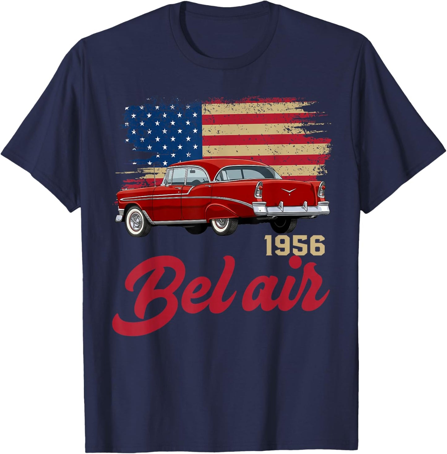 1956 56 Bel air American Flag 90s Silhouette Old Classic T-Shirt - T-Shirt | Navy