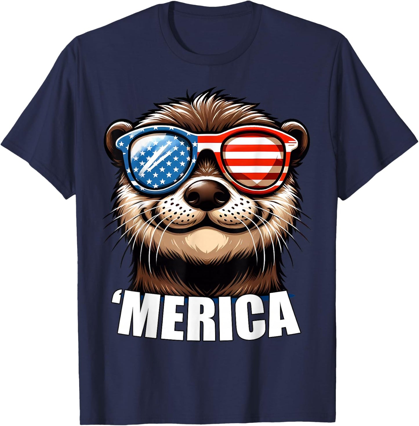 Merica River Otter Funny American Patriotic USA 4th of July T-Shirt - T-Shirt | Navy