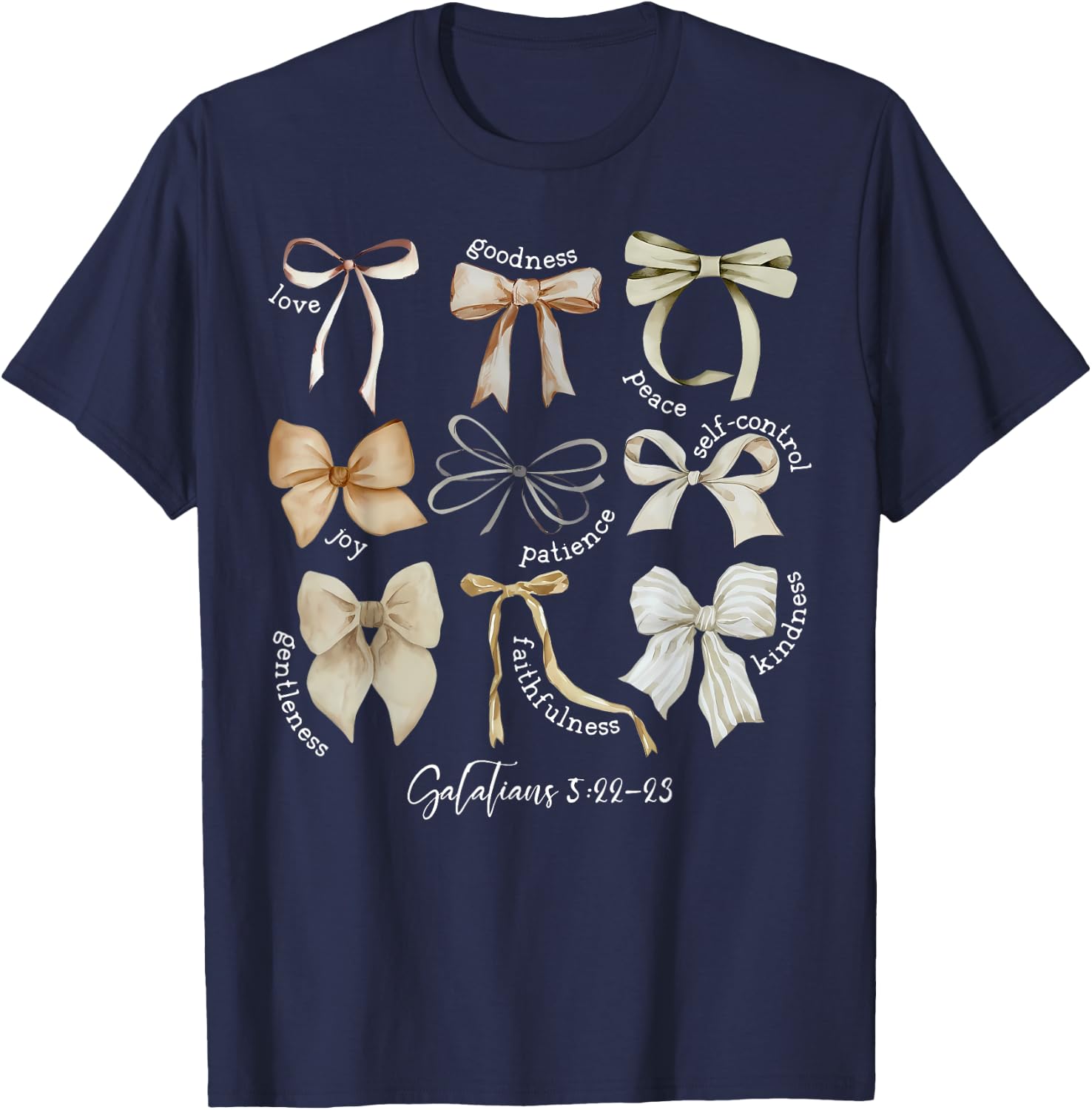 Coquette Bow Christian Fruit of the Spirit Bible Verse Jesus T-Shirt - T-Shirt | Navy