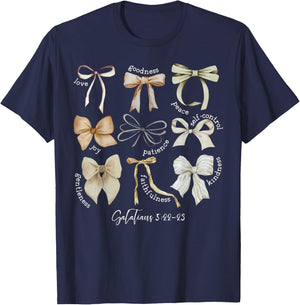 Coquette Bow Christian Fruit of the Spirit Bible Verse Jesus T-Shirt - T-Shirt | Navy