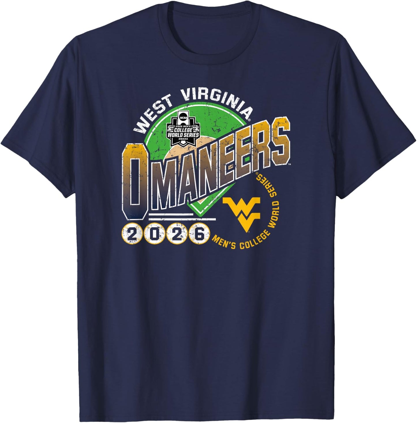 West Virginia Mountaineers CWS Baseball 2026 Omaneers Retro T-Shirt - T-Shirt | Navy