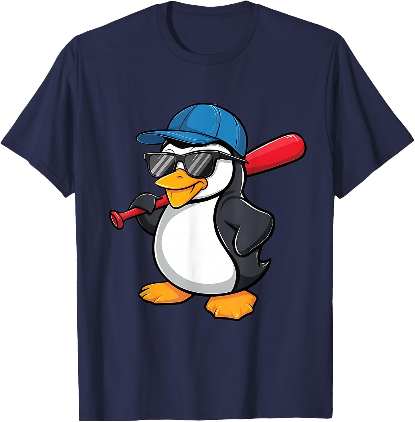 Penguin Baseball Panda Playing Baseball Penguin T-Shirt - T-Shirt | Navy