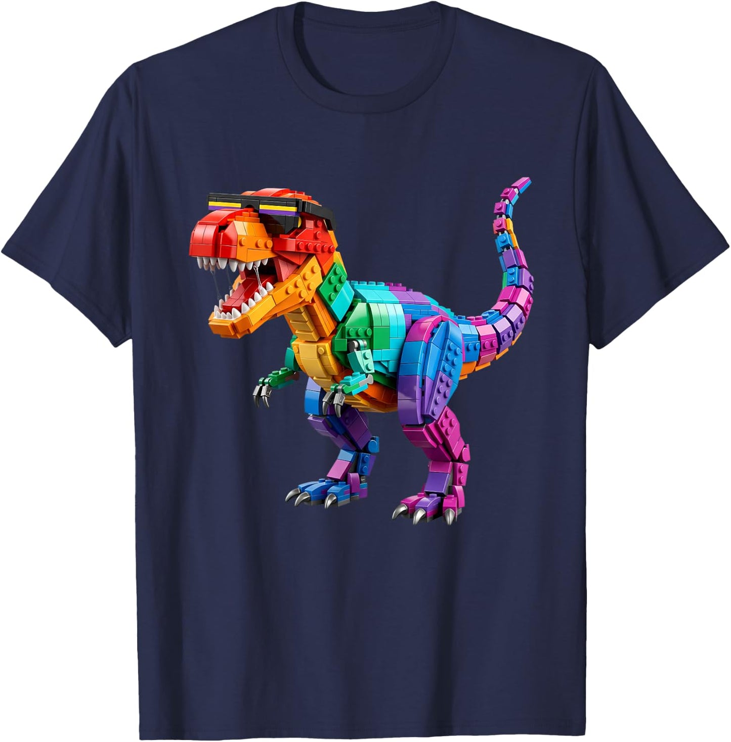 Master Builder Boys Kids Building Bricks Toys Dinosaur T-Rex T-Shirt - T-Shirt | Navy