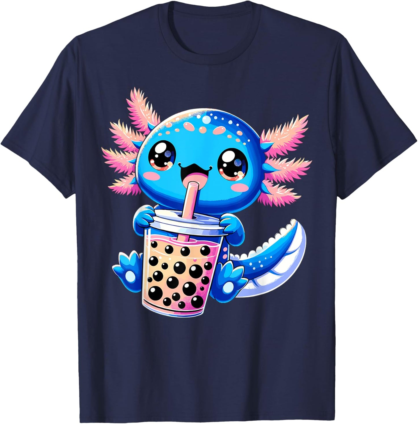 Axolotl Bubble Boba Tea Anime Cute Kawaii Blue Axolotl T-Shirt - T-Shirt | Navy