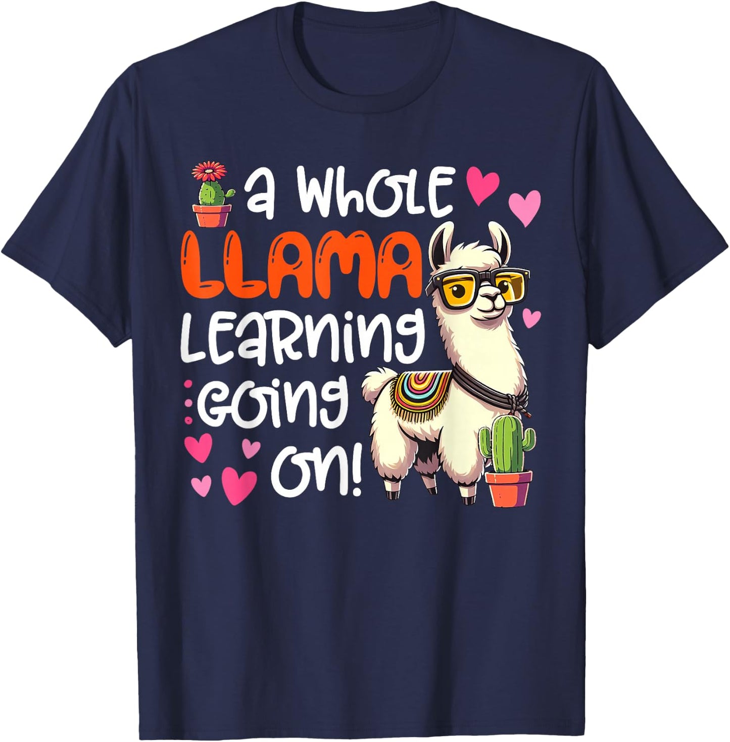 Llama Learning Teachers Students Alpaca Lover Back To School T-Shirt - T-Shirt | Navy