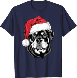Joyful Rottie Santa Dog on Rottweiler Christmas T-Shirt - T-Shirt | Navy
