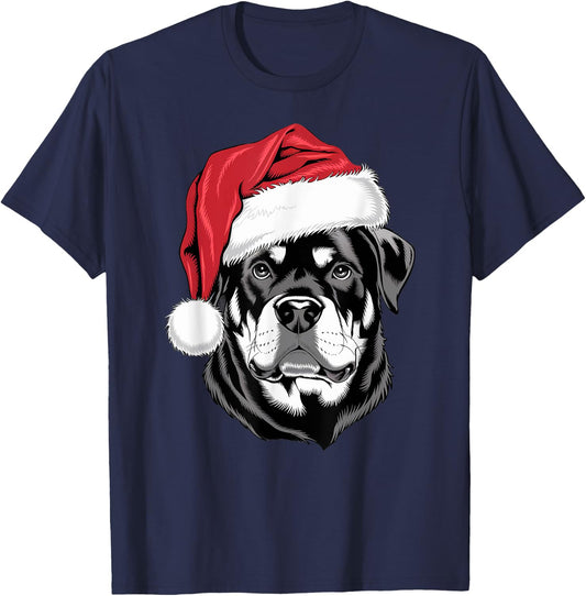 Joyful Rottie Santa Dog on Rottweiler Christmas T-Shirt - T-Shirt | Navy