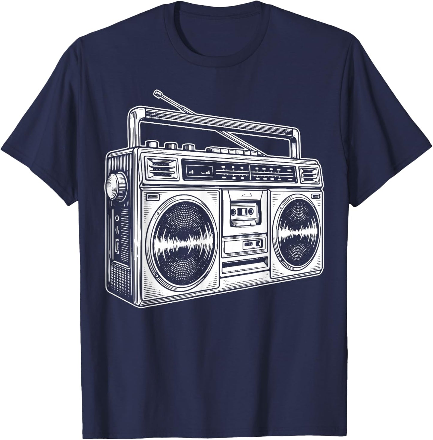 Boombox Line Art R&B Hip Hop Music T-Shirt - T-Shirt | Navy
