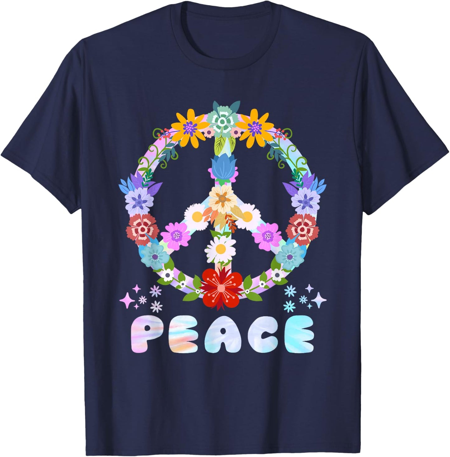 Peace Sign Flowers 60s and 70s Peace Flower Power , black T-Shirt - T-Shirt | Navy