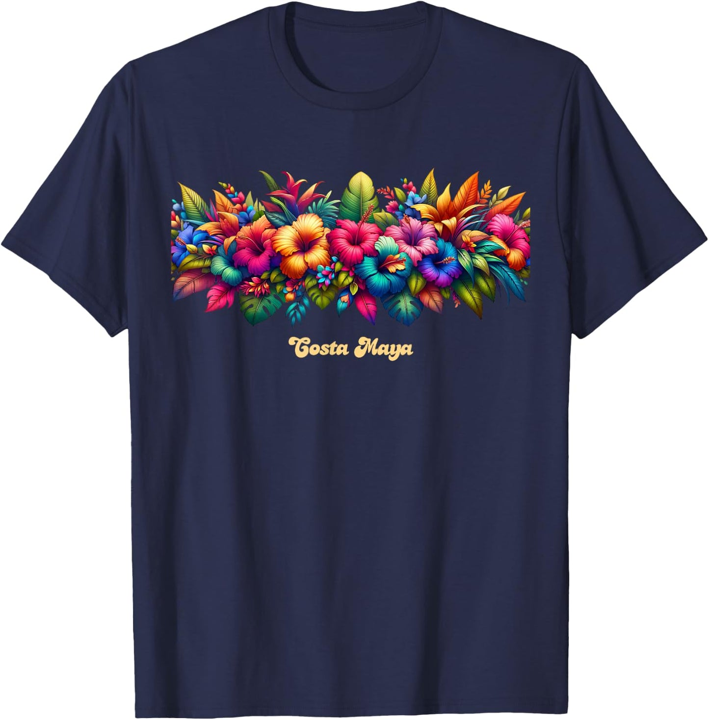 Costa Maya Band of Tropical Flowers T-Shirt - T-Shirt | Navy