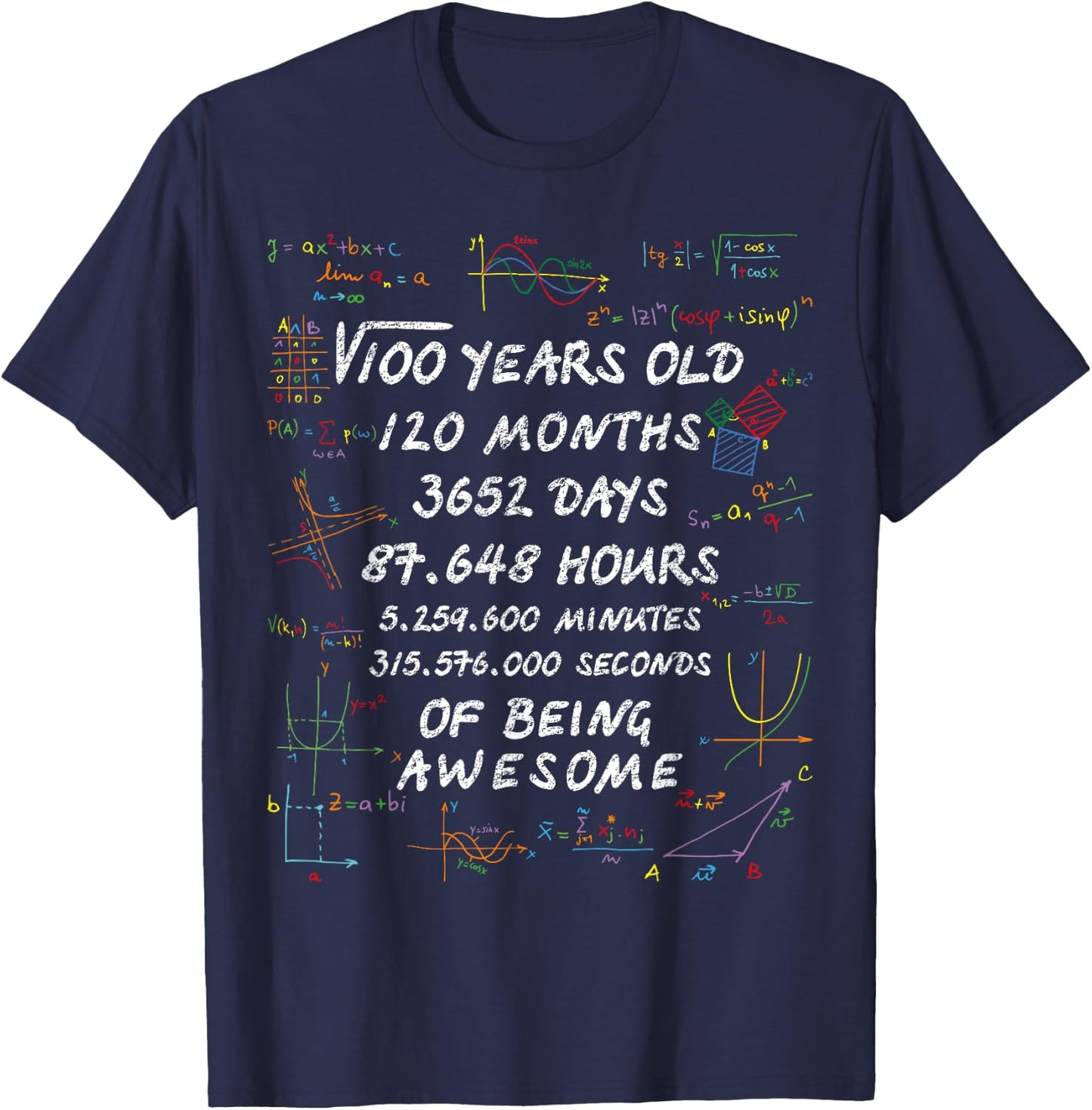 Square Root of 100 10th Birthday 10 Years Old Math Nerd T-Shirt - T-Shirt | Navy