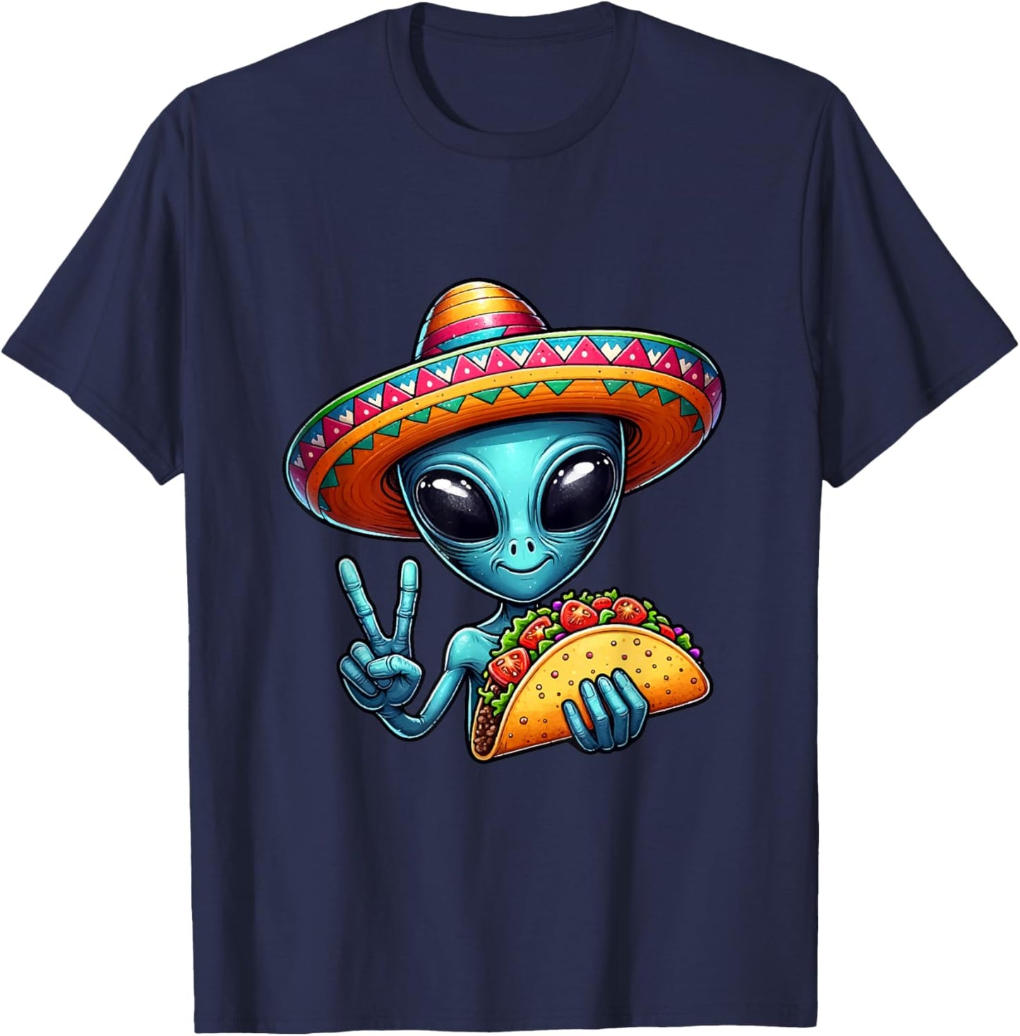 Alien Eating Taco Cinco De Mayo Sombrero Mexican Fiesta T-Shirt - T-Shirt | Navy